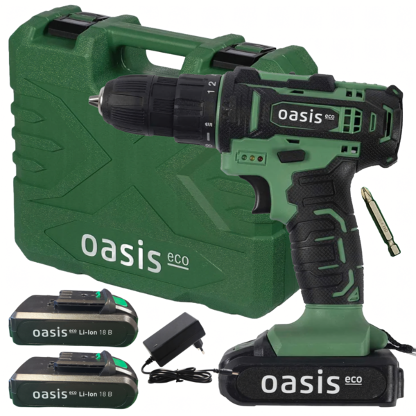 Akumuliatorinis gręžtuvas su dviem baterijom OASIS ECO