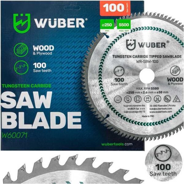 WUBER 250x30 mm 100 dantų karbido pjūklo diskas medienai W60071