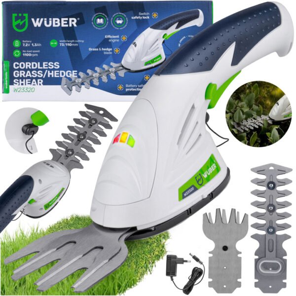 Akumuliatorinė gyvatvorių ir žolės žirklė 7,2 V, 110 mm pjovimo WUBER W23320