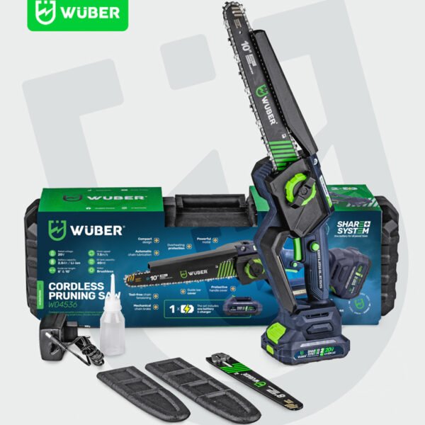 Akumuliatorinis bešepetėlinis mini grandininis pjūklas Wuber W04536 1 baterija