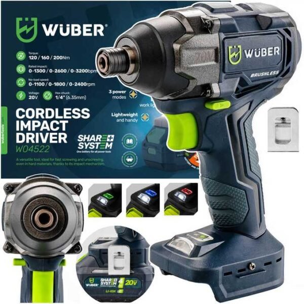 akumuliatorinis smūginis suktuvas 1/4" 20 V Wuber W04522