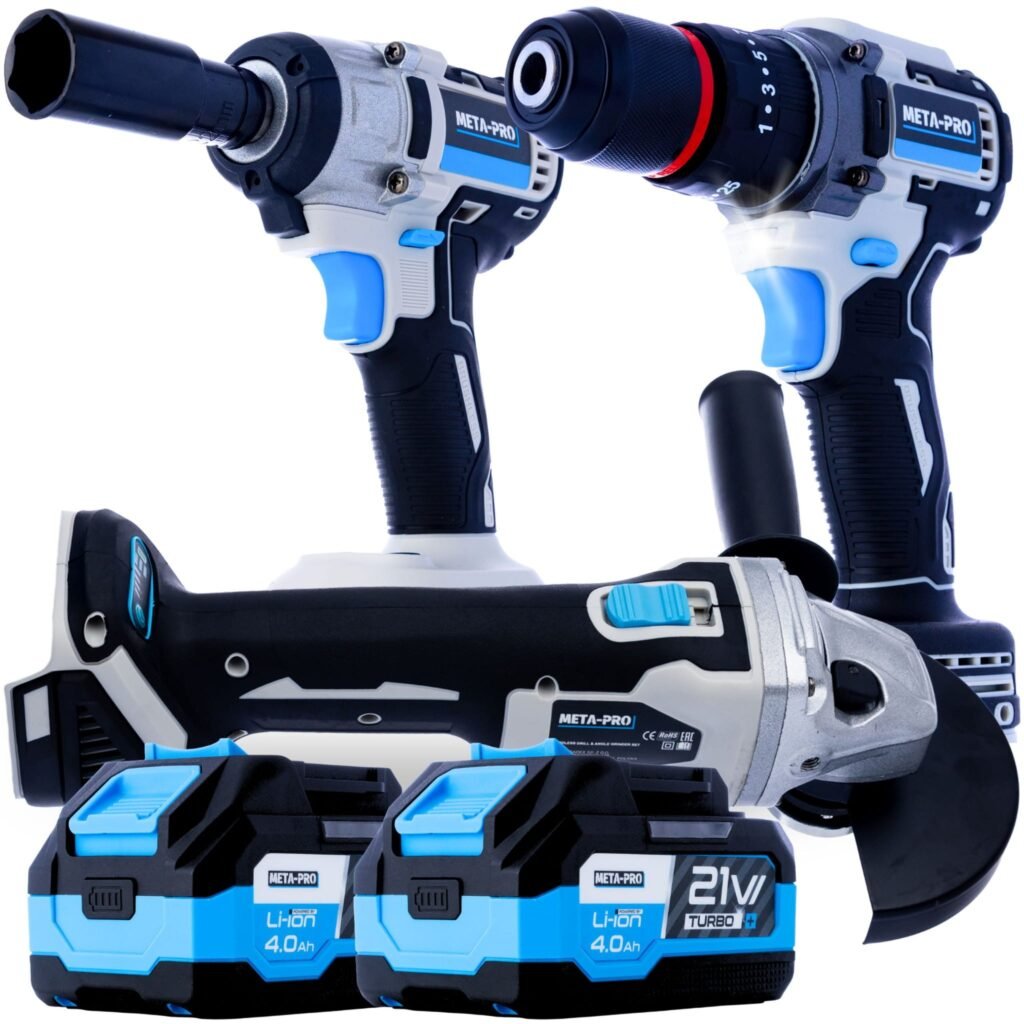 Akumuliatorinių įrankių rinkinys META-PRO 3in1 (21V) – su 2 baterijomis